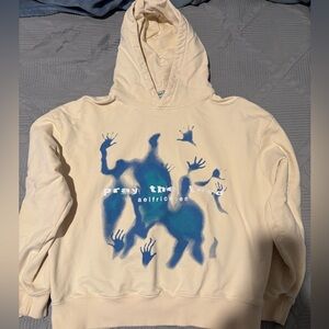 Aelfric Eden Cream Hoodie with Blue Handprint Design